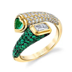DIAMOND & EMERALD MIXED BYPASS PINKY RING