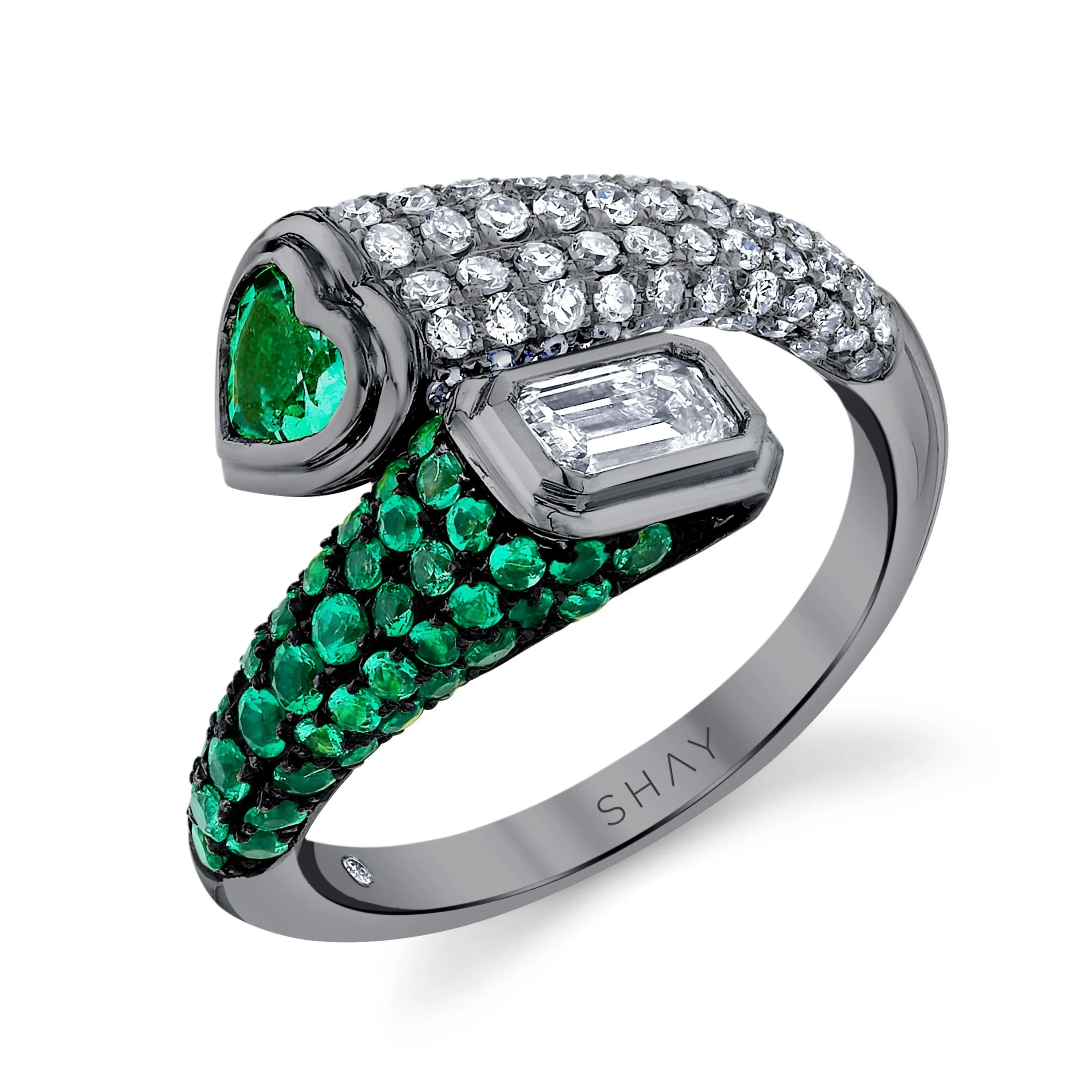 DIAMOND & EMERALD MIXED BYPASS PINKY RING