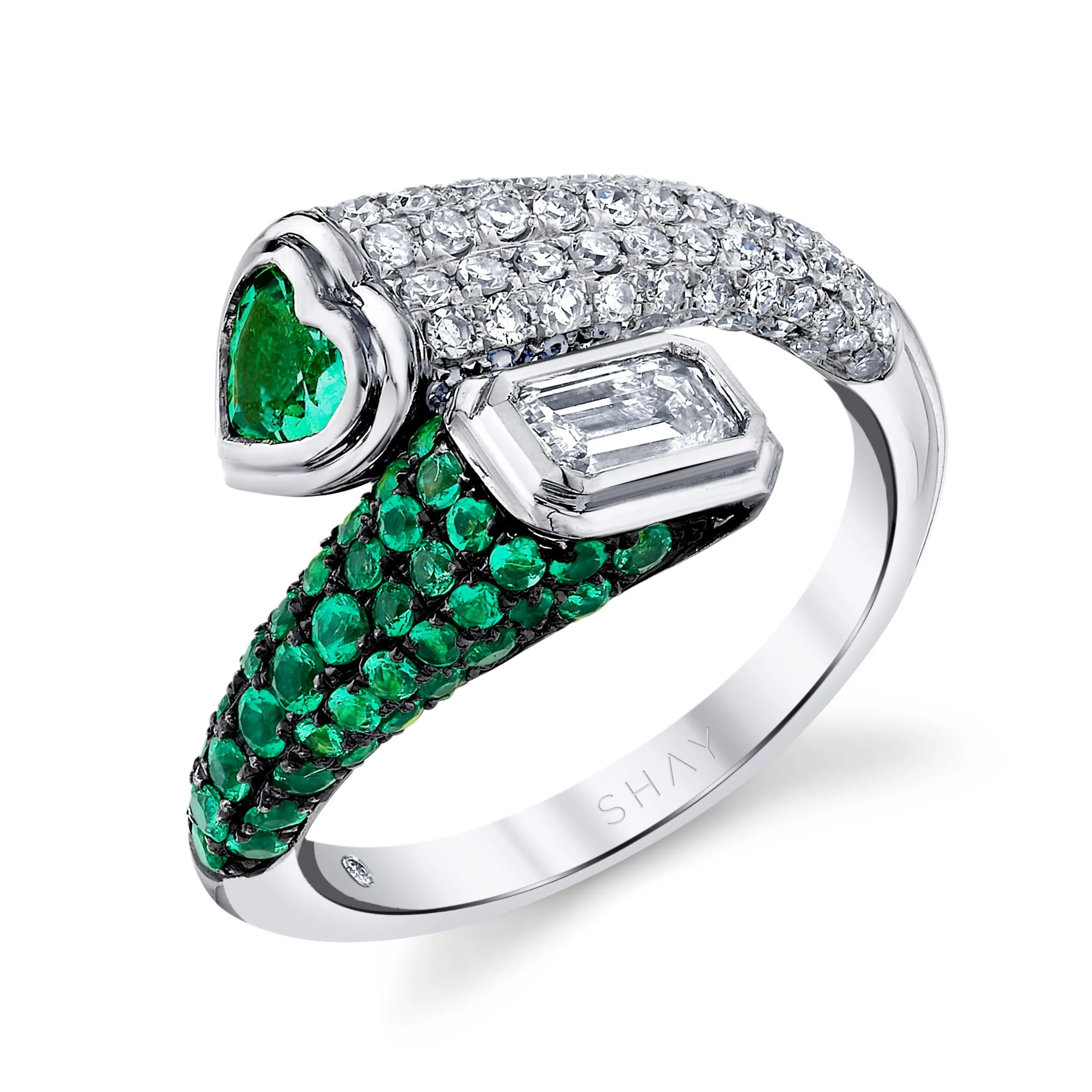 DIAMOND & EMERALD MIXED BYPASS PINKY RING