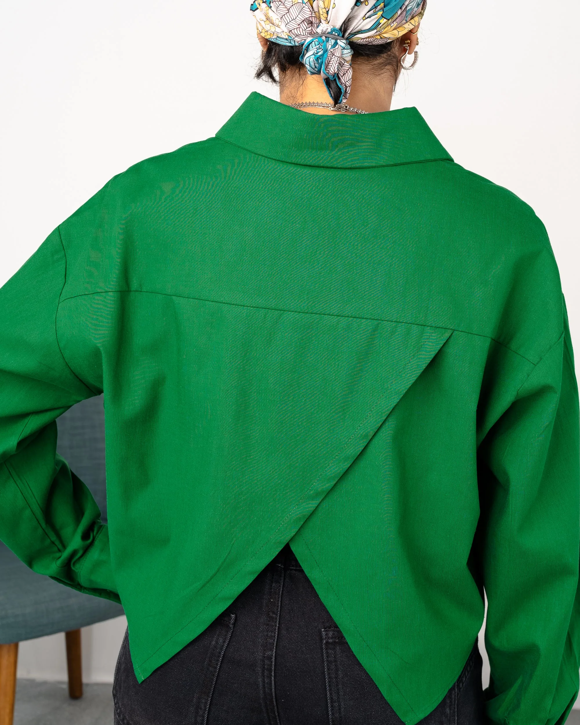 Drop Shoulder Asymmetrical hem Shirt 3198 - قميص