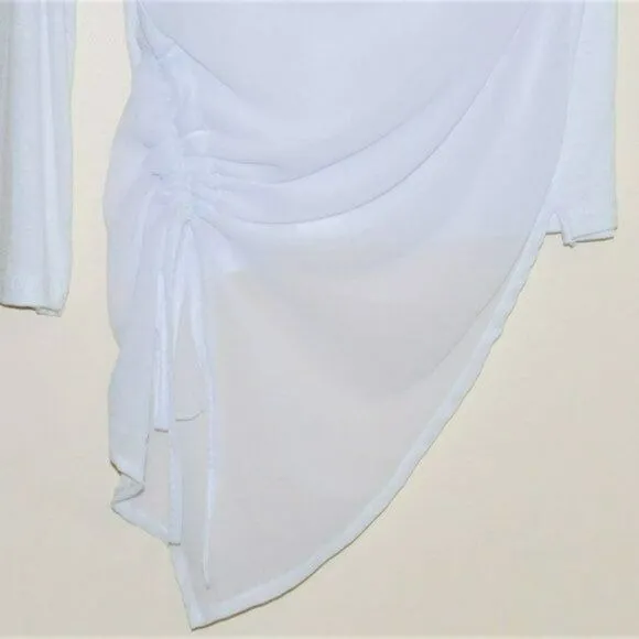Elena Baldi Made in Italy Drape Neck Drawstring Chiffon Overlay Blouse Top