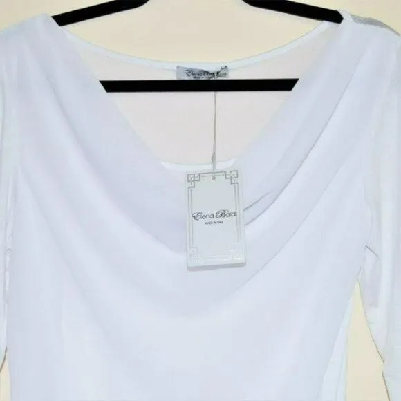Elena Baldi Made in Italy Drape Neck Drawstring Chiffon Overlay Blouse Top