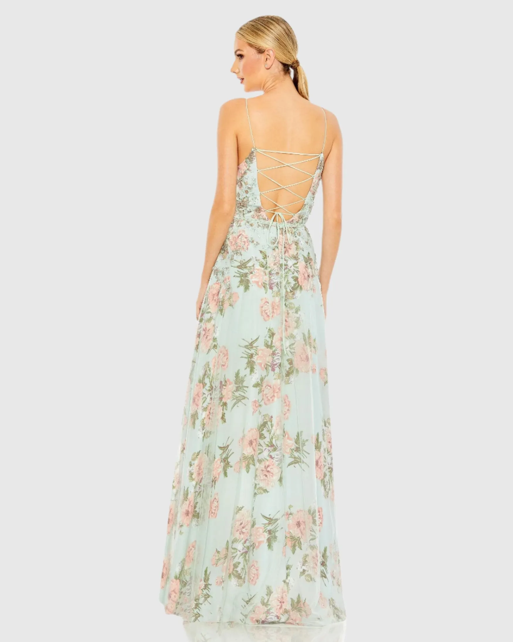 Embellished Lace Up Sleeveless Gown - FINAL SALE
