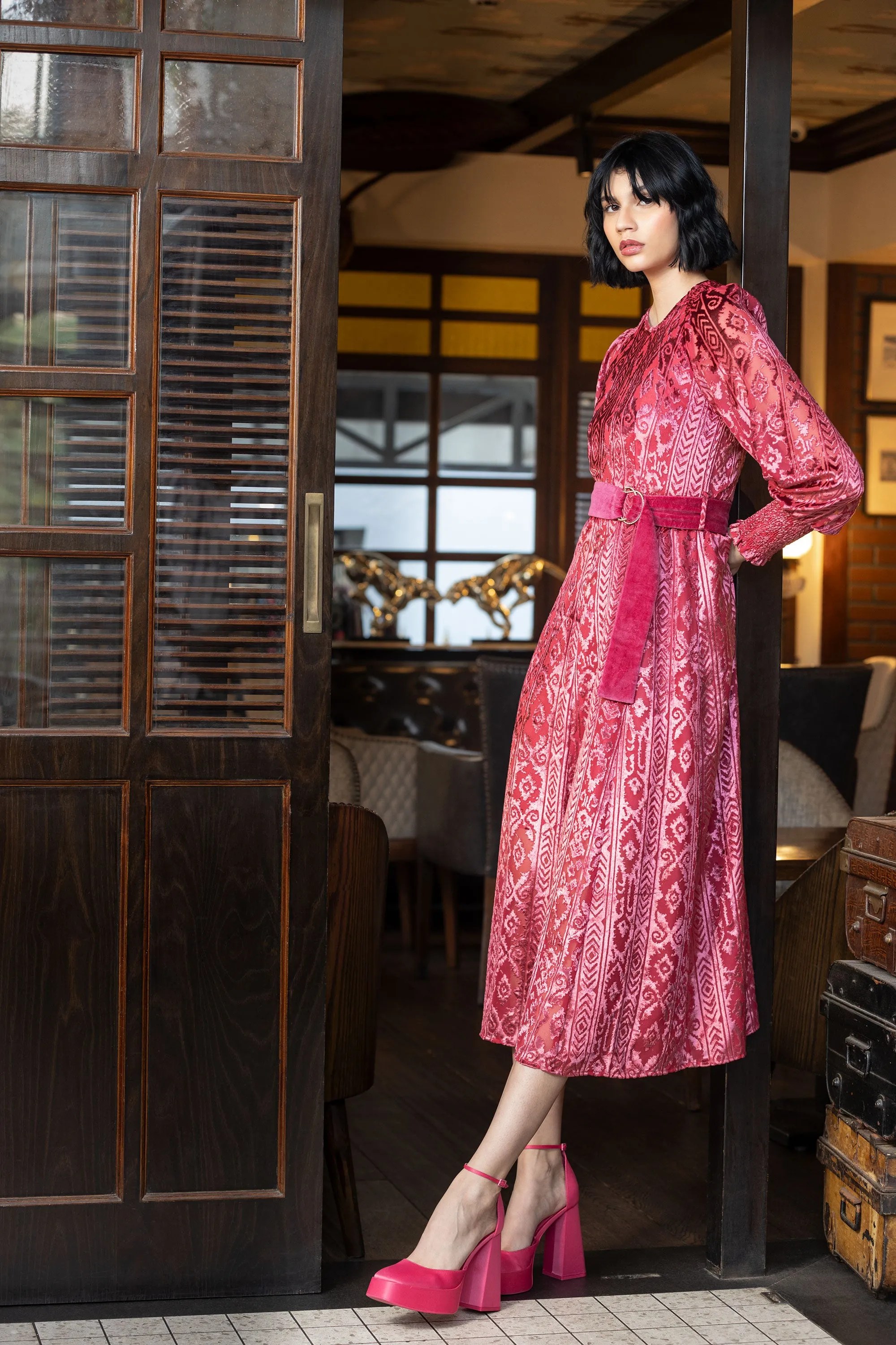 Emily Lovelock Crimson Burnout Dress