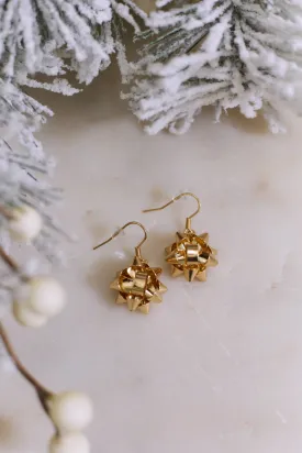 Fa-Bow-Lous Gift Bow Drop Earrings - Gold
