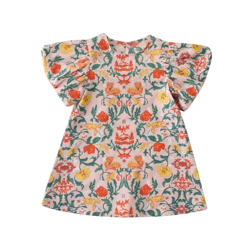 Floral A-Line Cotton Dress with Puff Sleeves