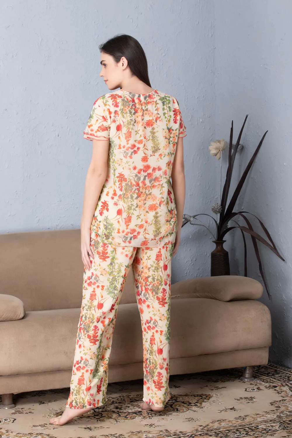 Floral Double chiffon Night suit