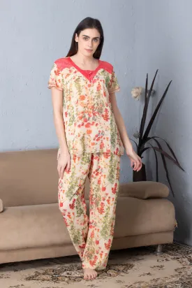 Floral Double chiffon Night suit