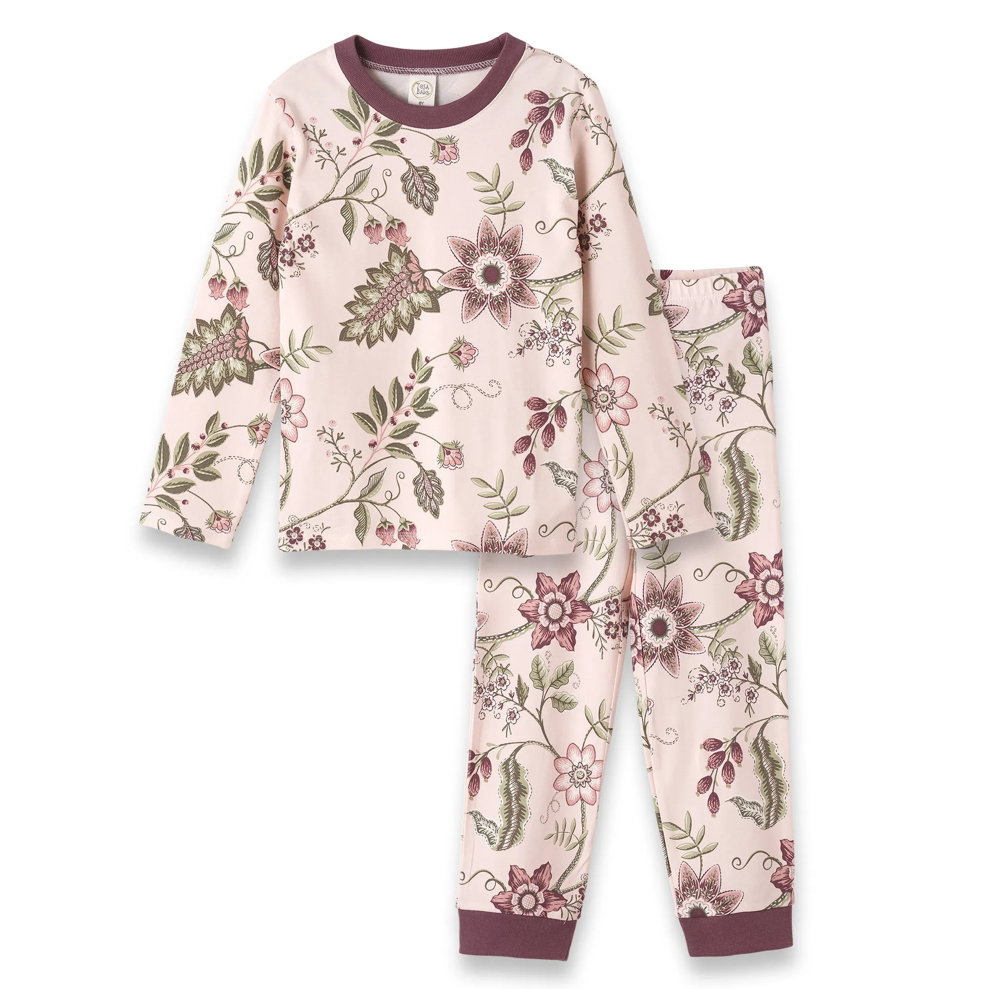 Floral Stitchery Bamboo Pajama Set 8Y-12Y