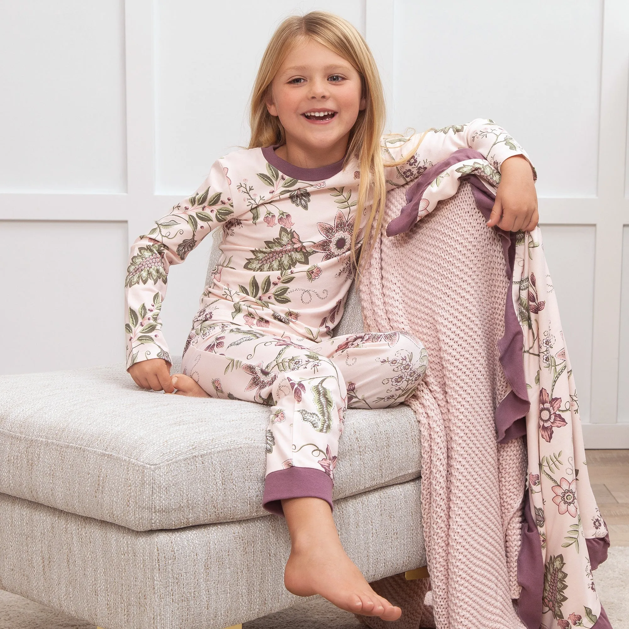 Floral Stitchery Bamboo Pajama Set 8Y-12Y