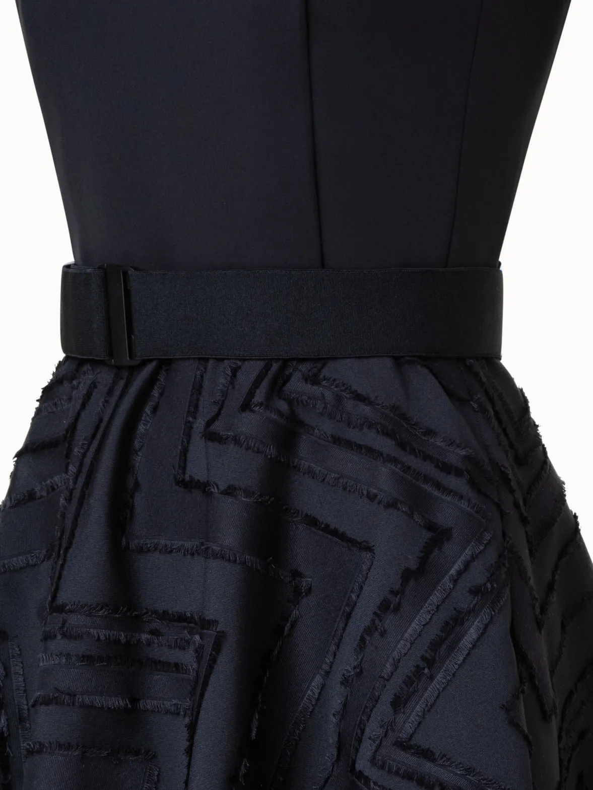 Fringed Zigzag Cotton Blend Jacquard Dress