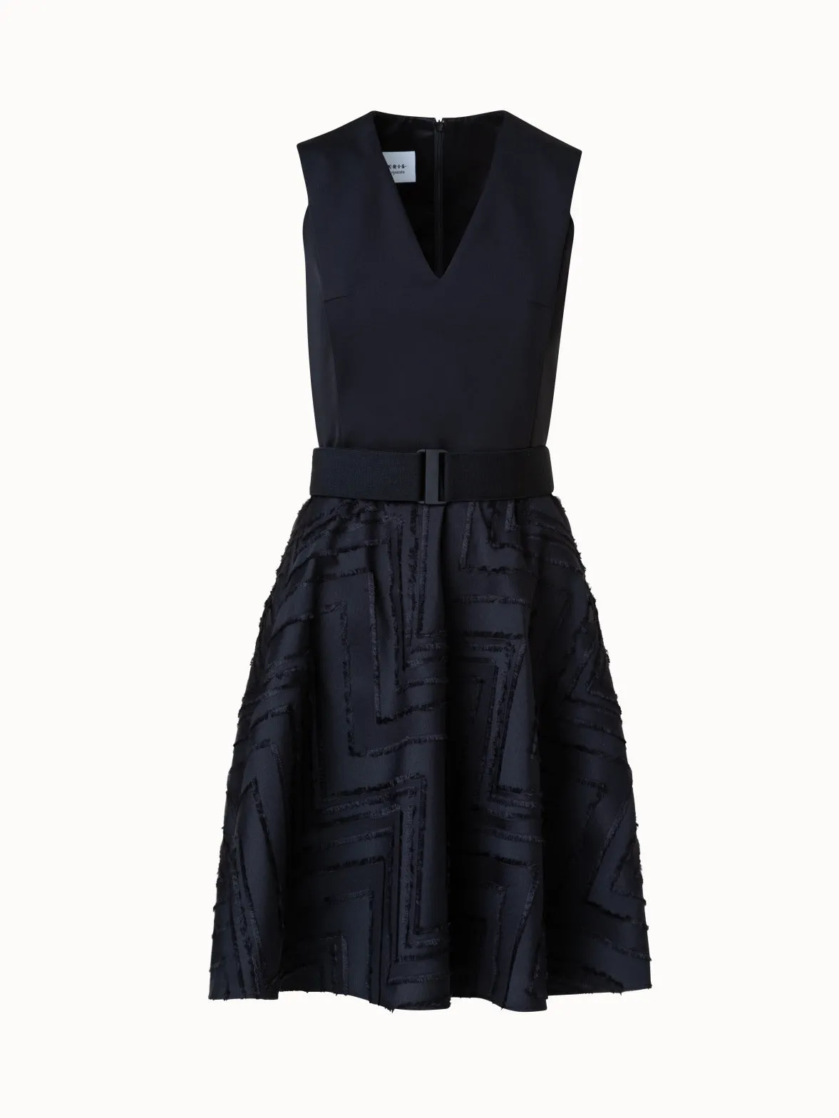Fringed Zigzag Cotton Blend Jacquard Dress