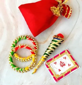 Haldi Mehendi Favors Hamper | Mehndi Haldi Return Gifts for Baby Shower, Pooja Giveaway Gifts | हल्दी मेहंदी उपहार पैकेज