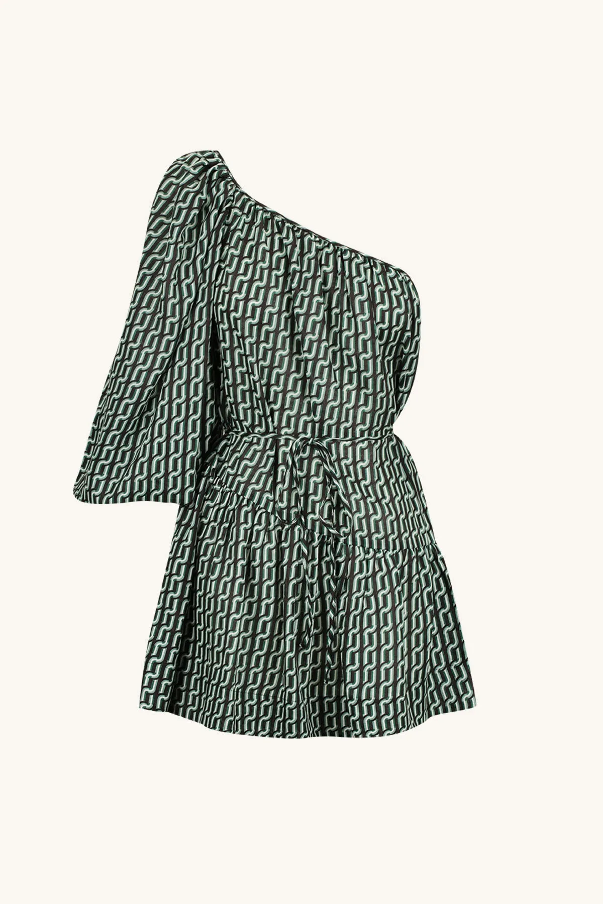 IDA LINEN LONG SLEEVE ONE SHOULDER TIERED MINI DRESS