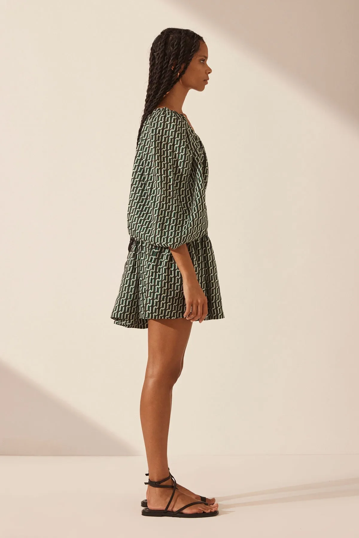 IDA LINEN LONG SLEEVE ONE SHOULDER TIERED MINI DRESS