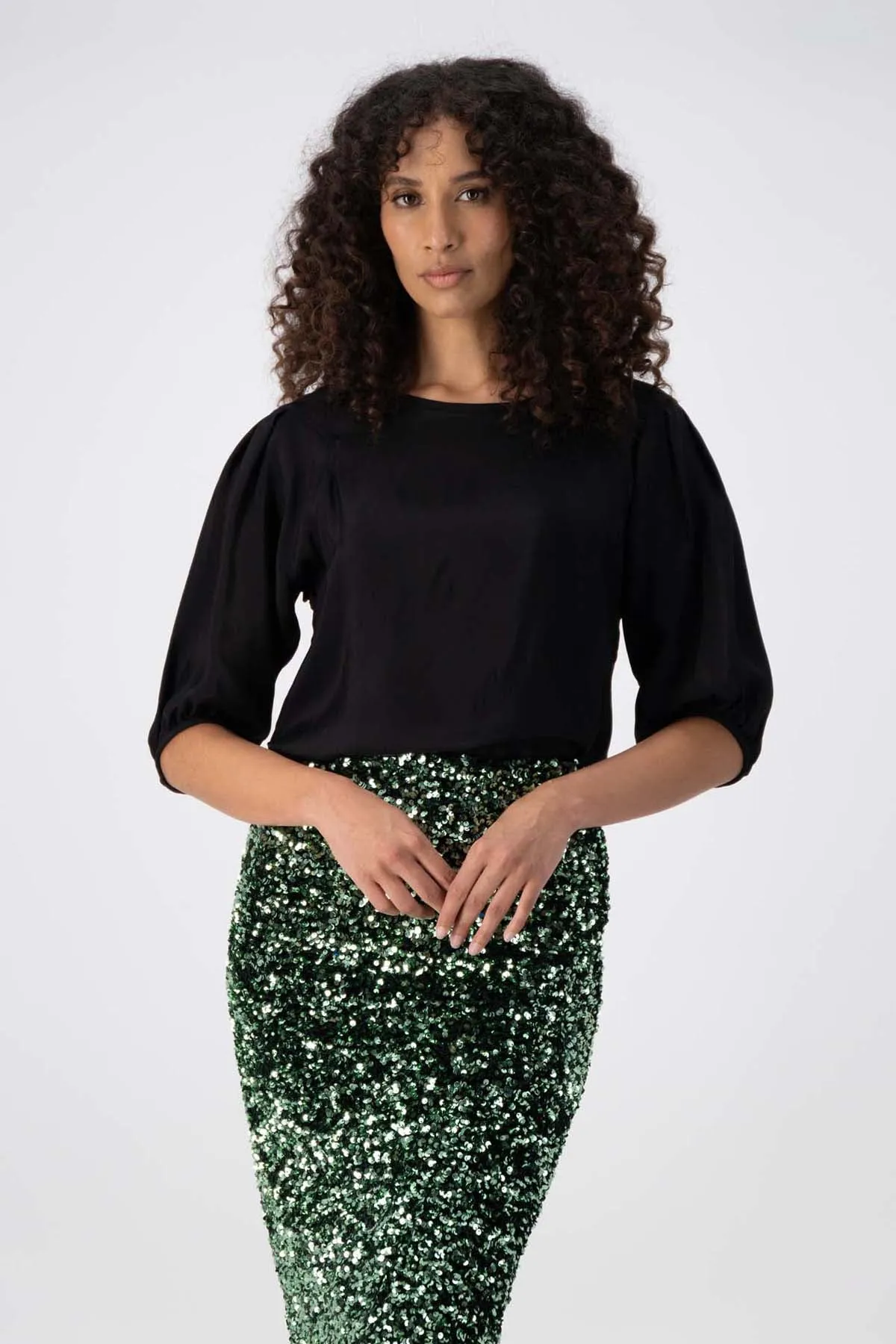 Jubilee Skirt Green in Sequinned Velvet
