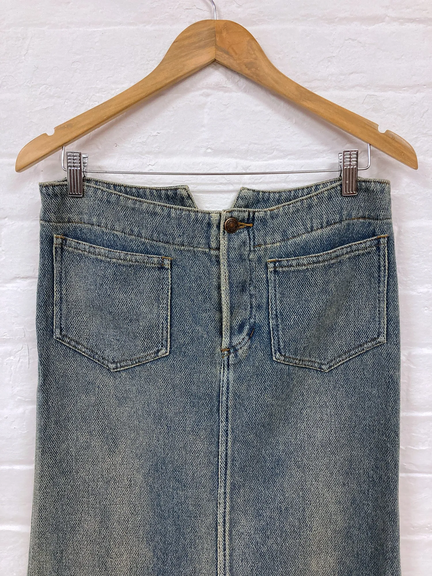 Junya Watanabe Comme des Garcons SS2002 washed cotton raw hem denim skirt - M
