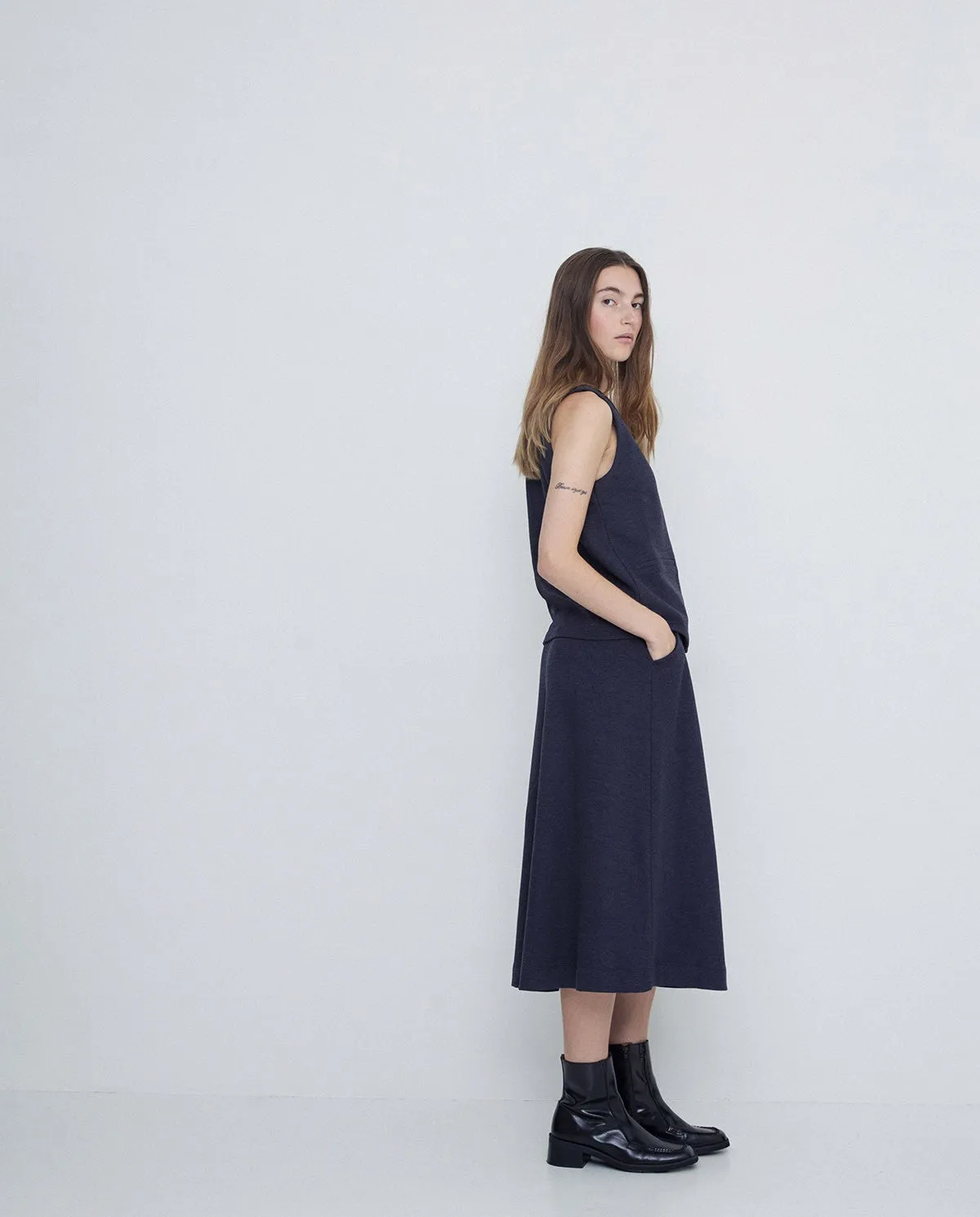 Knit Pleated Skirt in Blue by YERSE