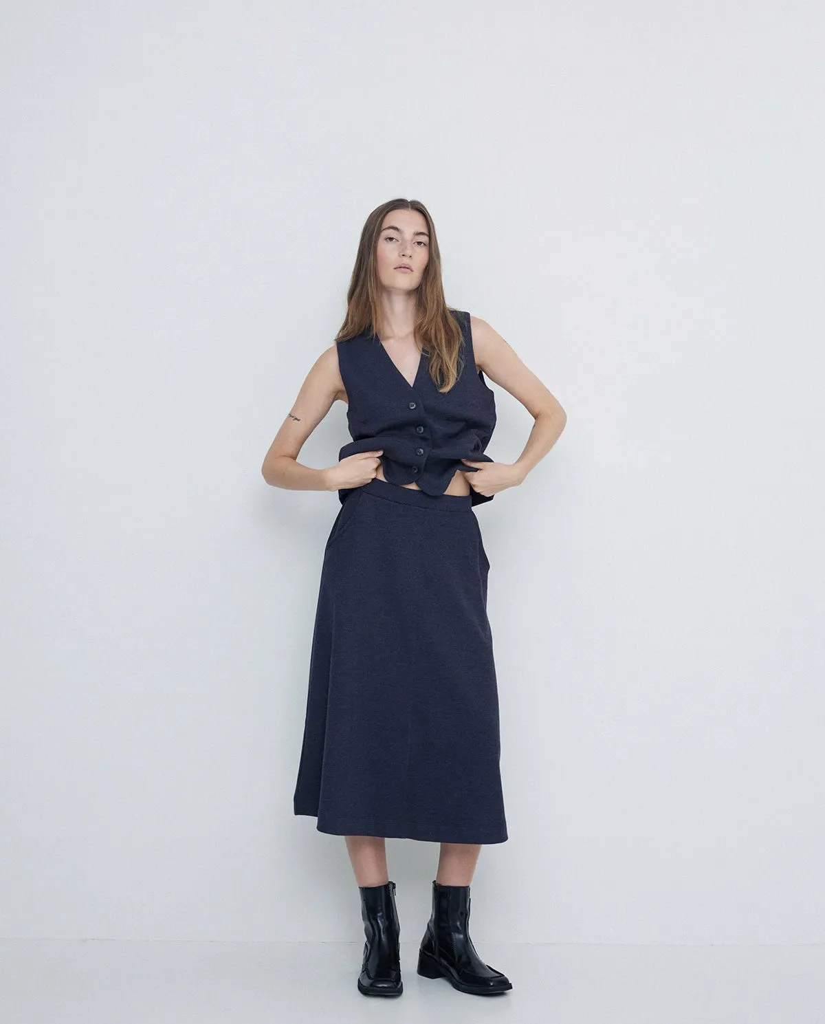 Knit Pleated Skirt in Blue by YERSE
