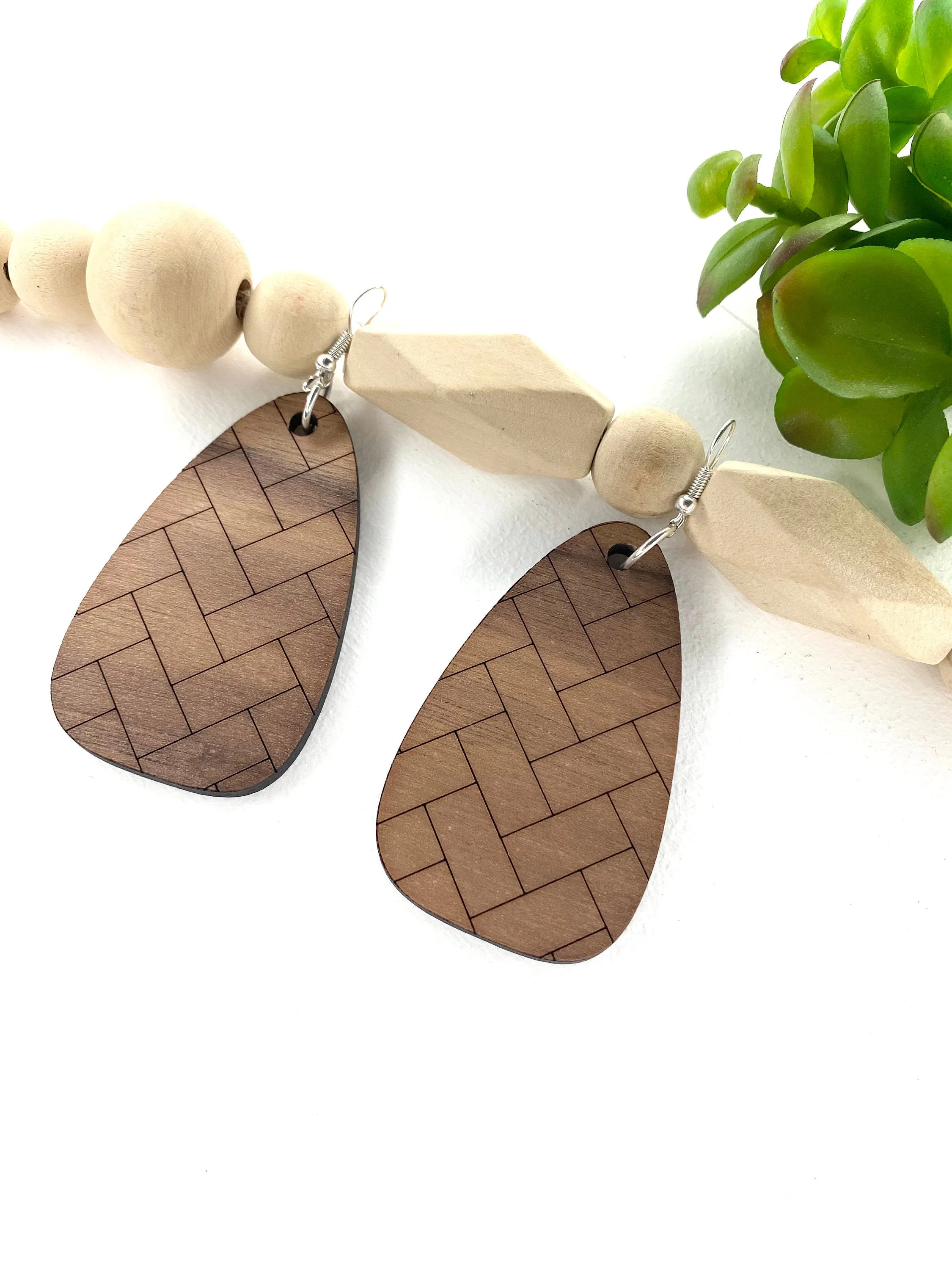 Large Brown Herringbone Earrings, Trendy Lightweight Earrings, Boho Jewelry, Thank You Gift for Teacher, Jewelry for Gift Basket