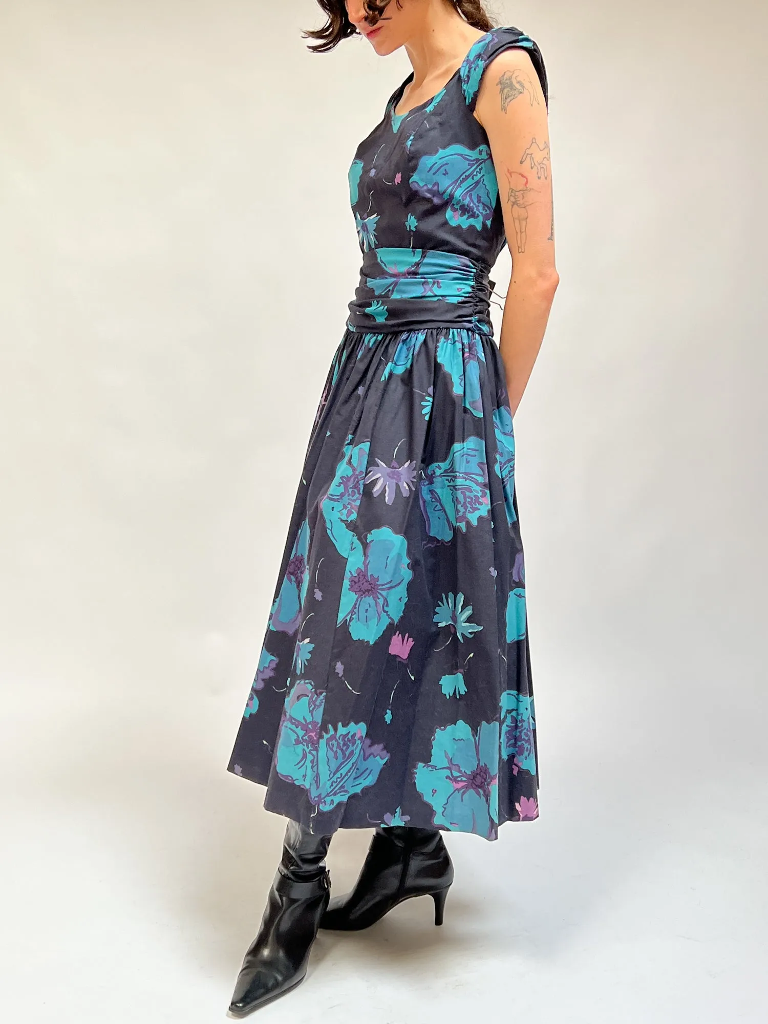 Laura Ashley Dark Floral Cotton Dress (L)
