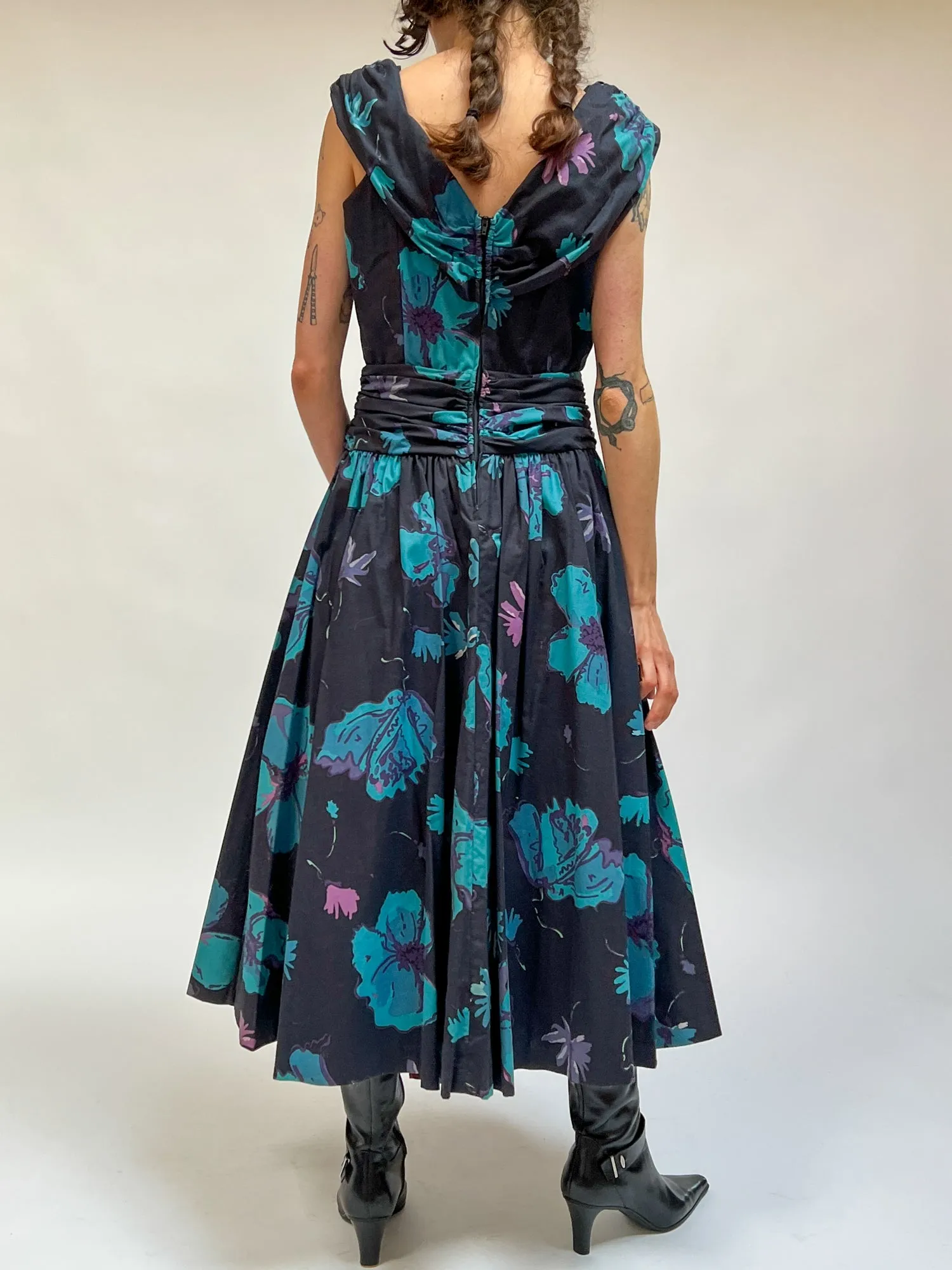 Laura Ashley Dark Floral Cotton Dress (L)