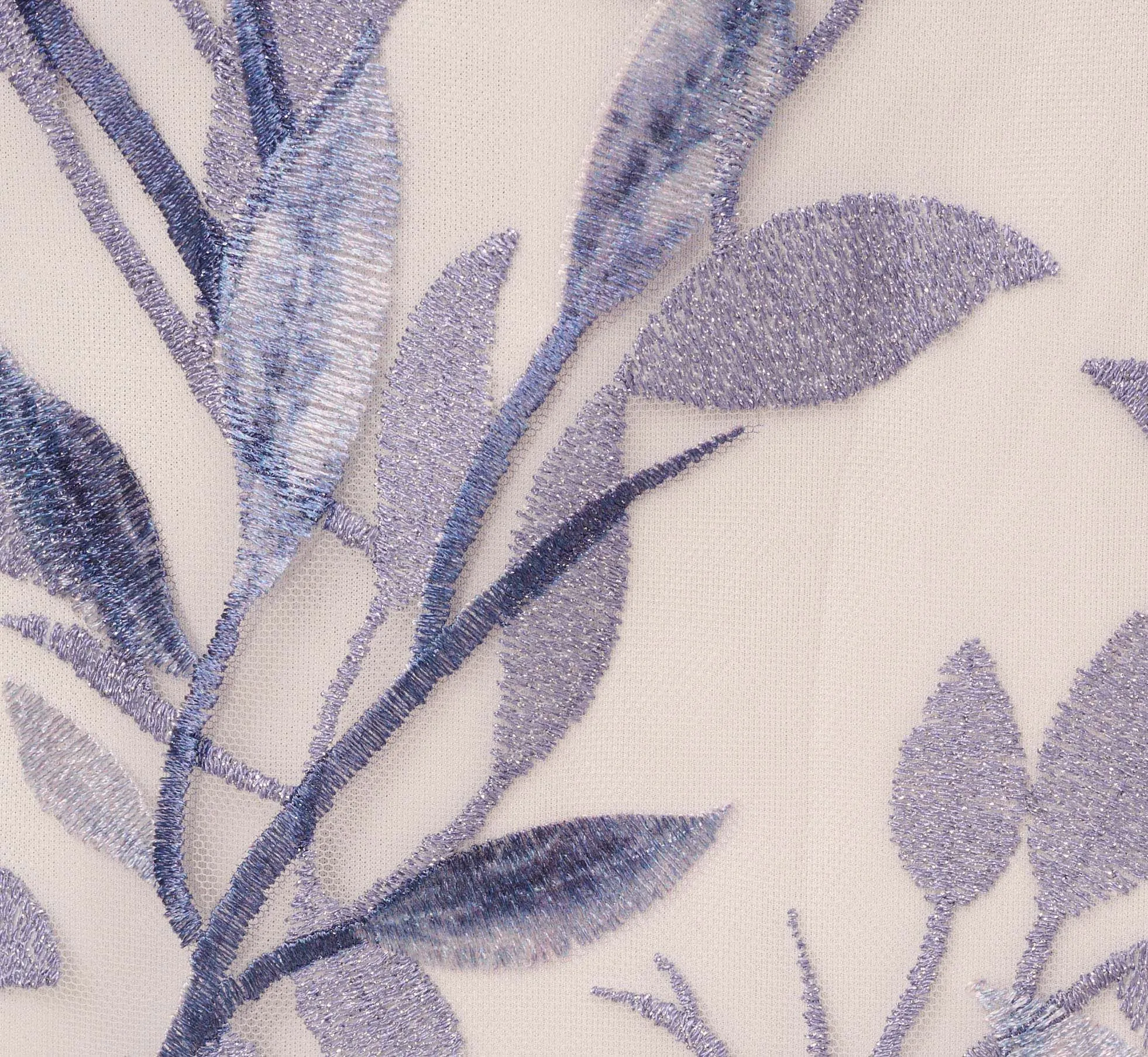 Leaf-Embroidered A-Line Dress In Blue Multi