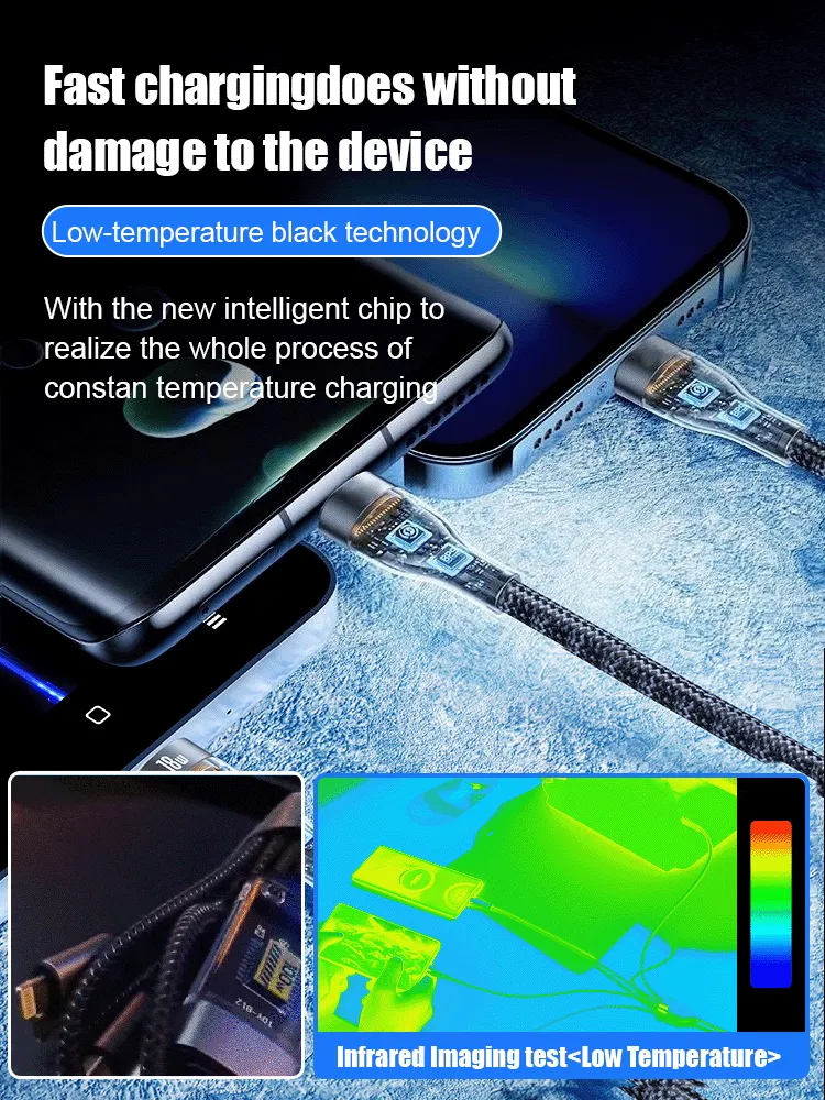 Limited time sale 50% discount!! Transparent luminous 100w Super fast charging three-in-one data cable