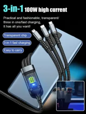 Limited time sale 50% discount!! Transparent luminous 100w Super fast charging three-in-one data cable