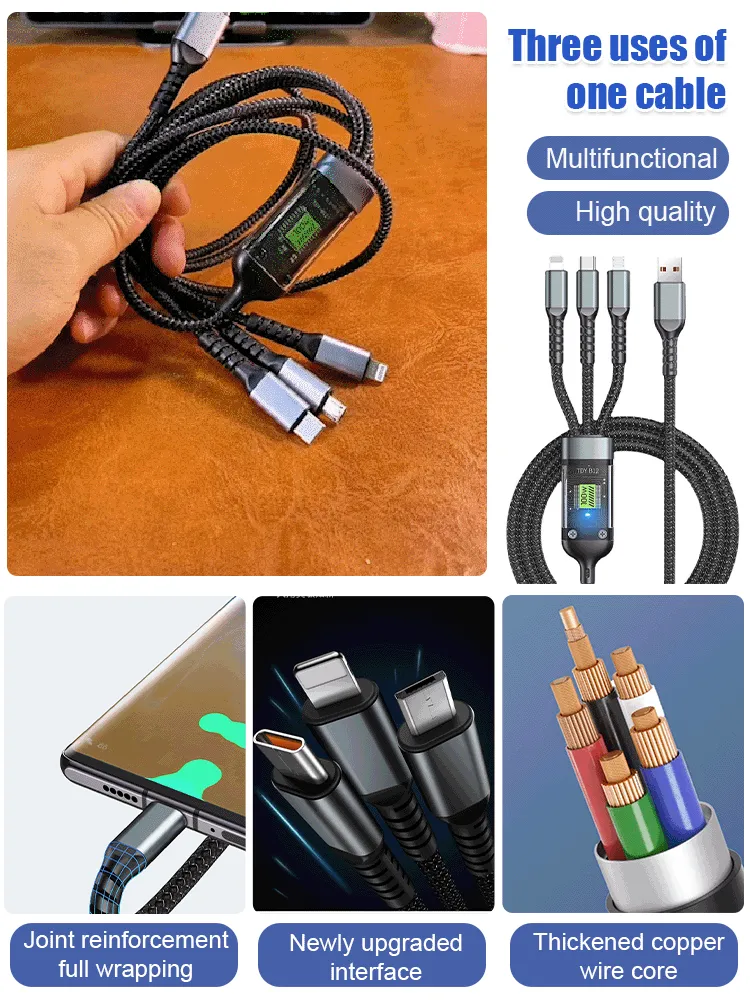 Limited time sale 50% discount!! Transparent luminous 100w Super fast charging three-in-one data cable
