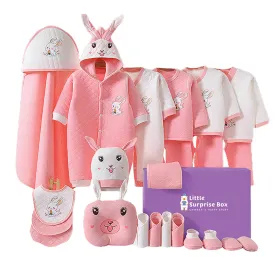 Little Surprise Box 24 Pcs Winter Wear, White Pink Dual Bunny Newborn Baby Girl/ Boy Gift Hamper Box