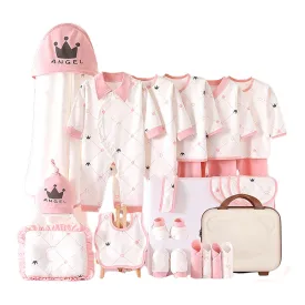 Little Surprise Box 26 Pcs Pink Tiara Newborn Baby Girl/ Boy All Season Wear Gift Hamper With Suitcase