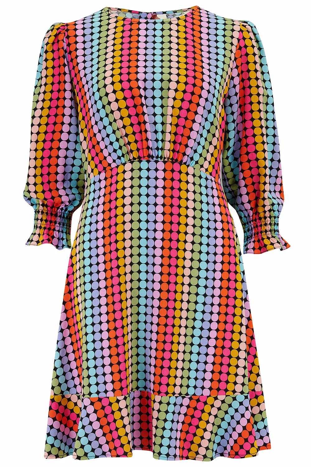 Lorelei Mini Dress - Black, Rainbow Circles