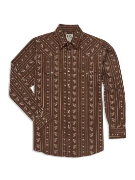 Men's Ely Cattleman Long Sleeve Floral Stripe Print Western Snap Shirt - Brown & White