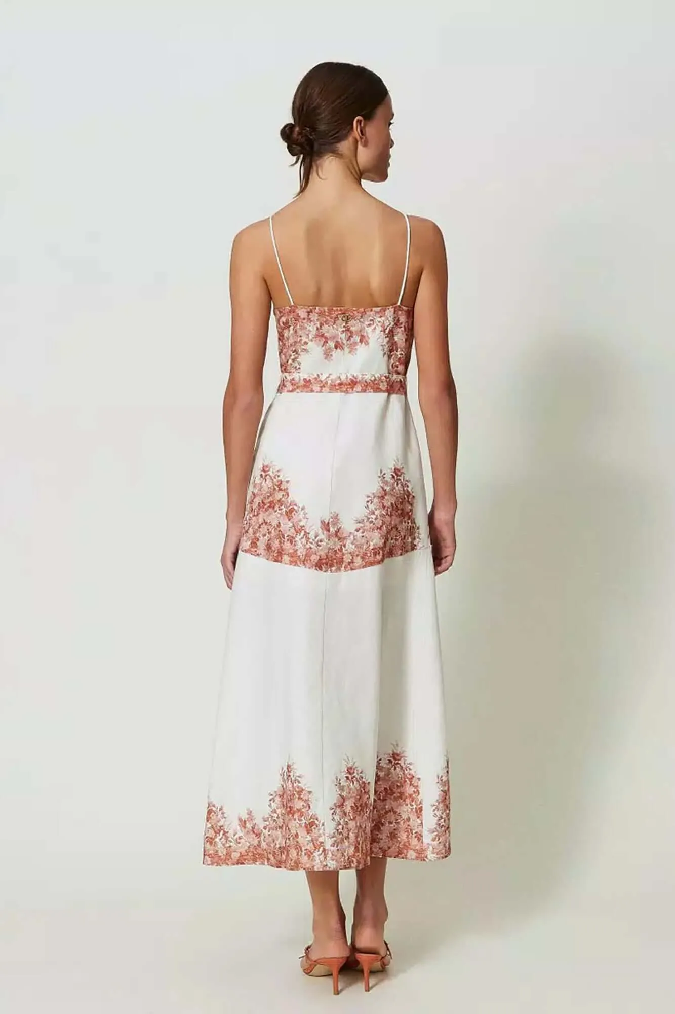 Midi Linen Dress with Floral Print