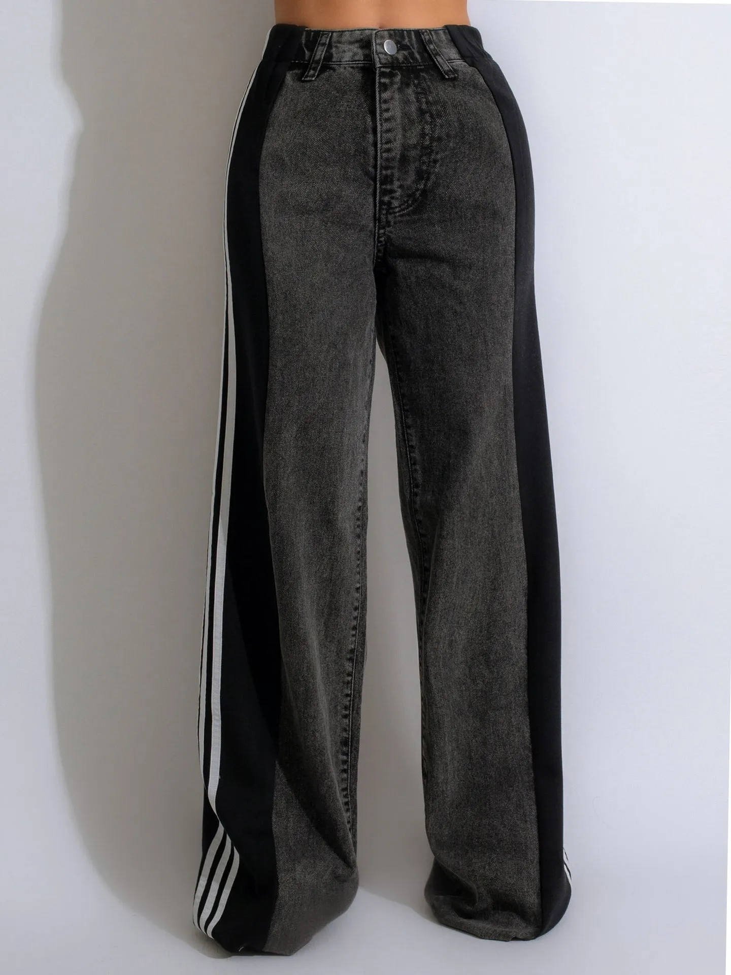 Patchwork High Waist Wide Leg Jeans