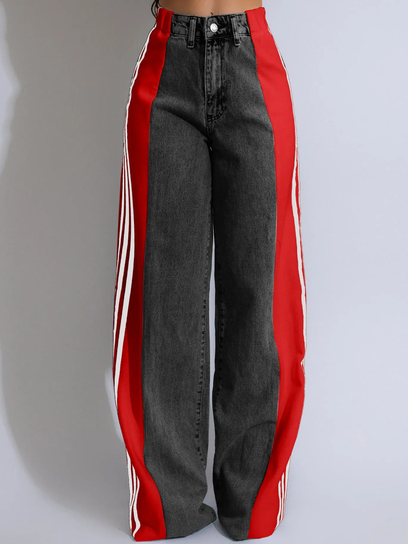 Patchwork High Waist Wide Leg Jeans