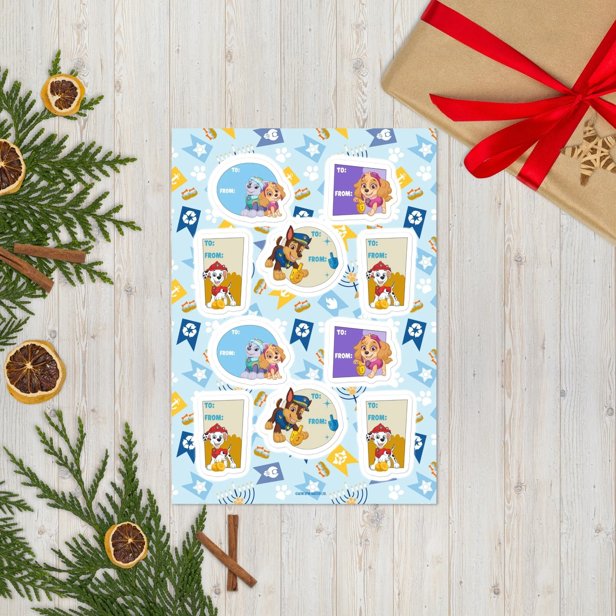 Paw Patrol Hanukkah Gift Label Sticker Sheet
