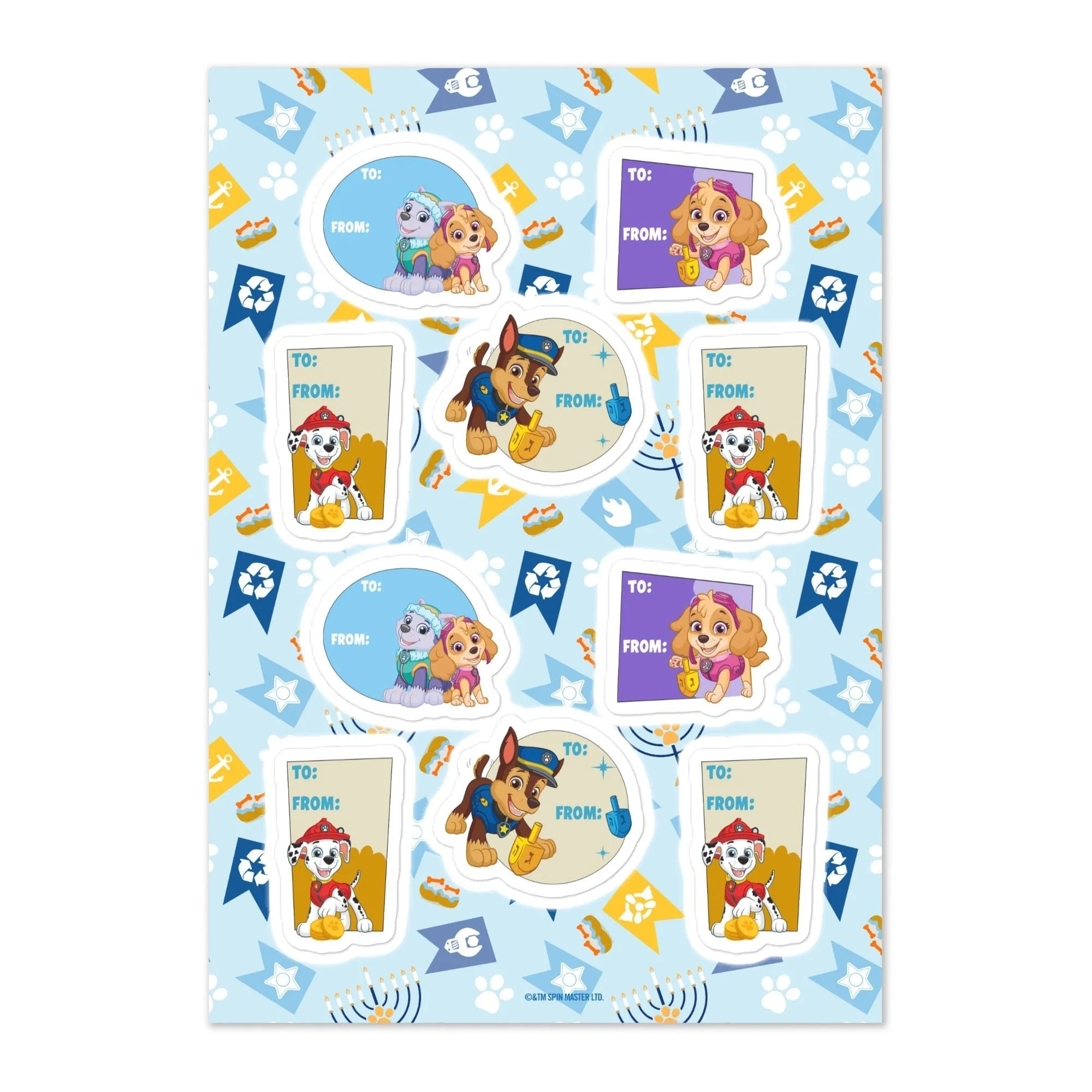 Paw Patrol Hanukkah Gift Label Sticker Sheet