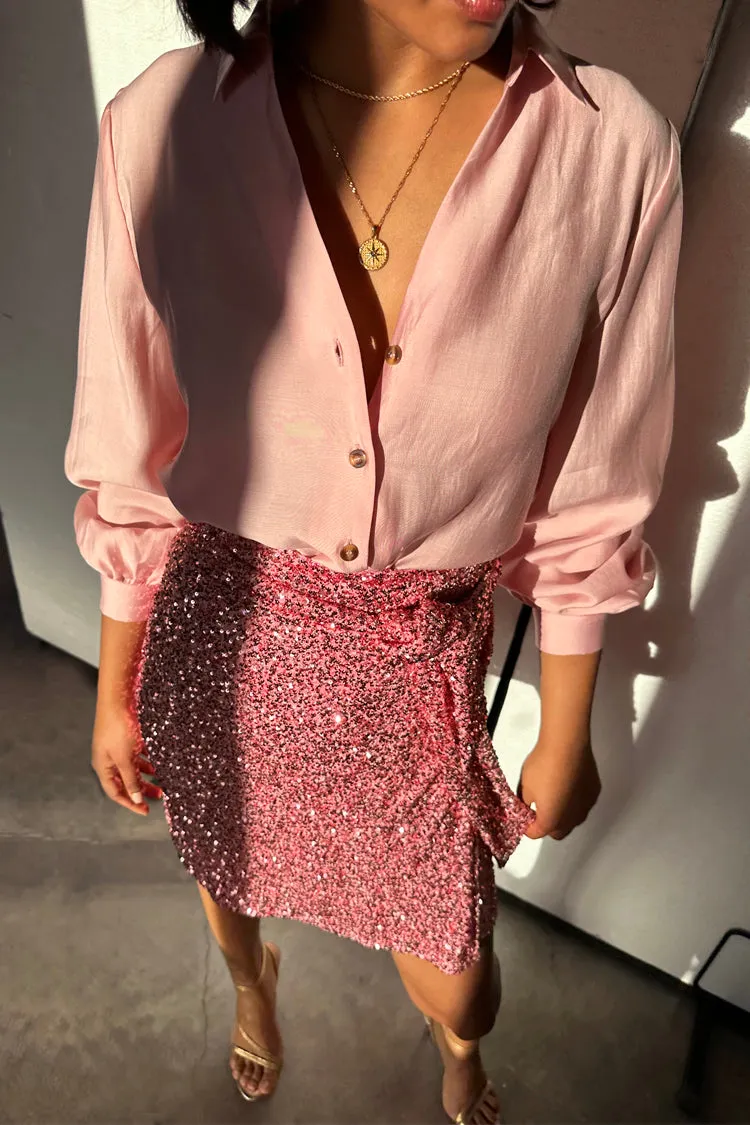 Pink Sequin Mini Jaspre Skirt