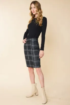 PLAID PRINTED PENCIL SKIRT WITH SIDE SLIT