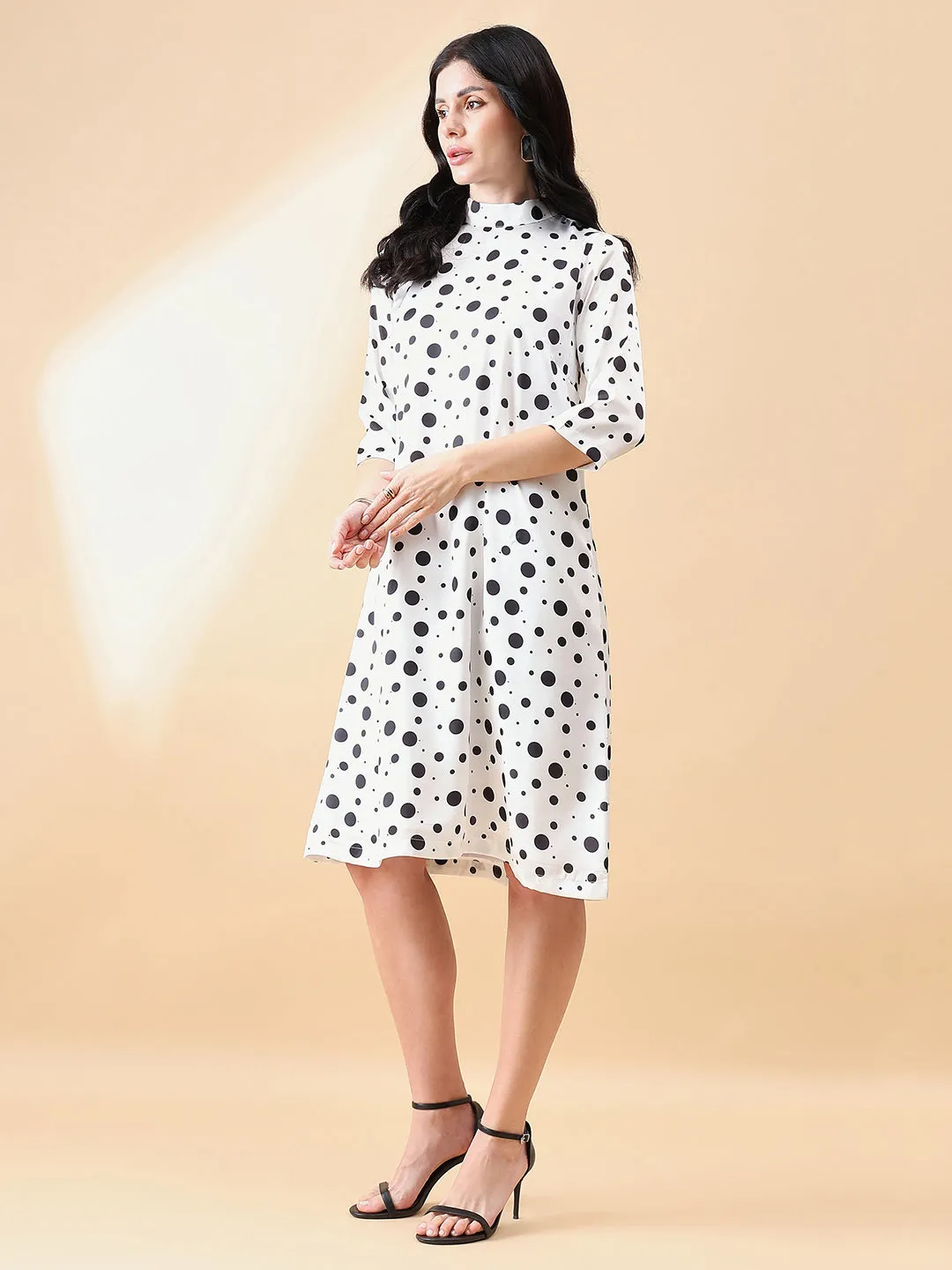 Polka Dot A-Line Dress - Black & White