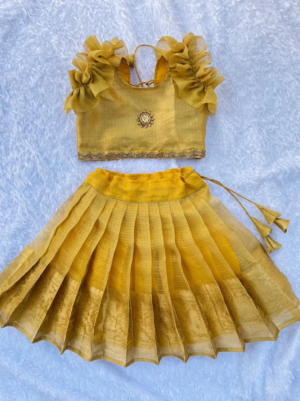 PRE ORDER : Golden Elegance: A Tissue Lehenga with Crop top