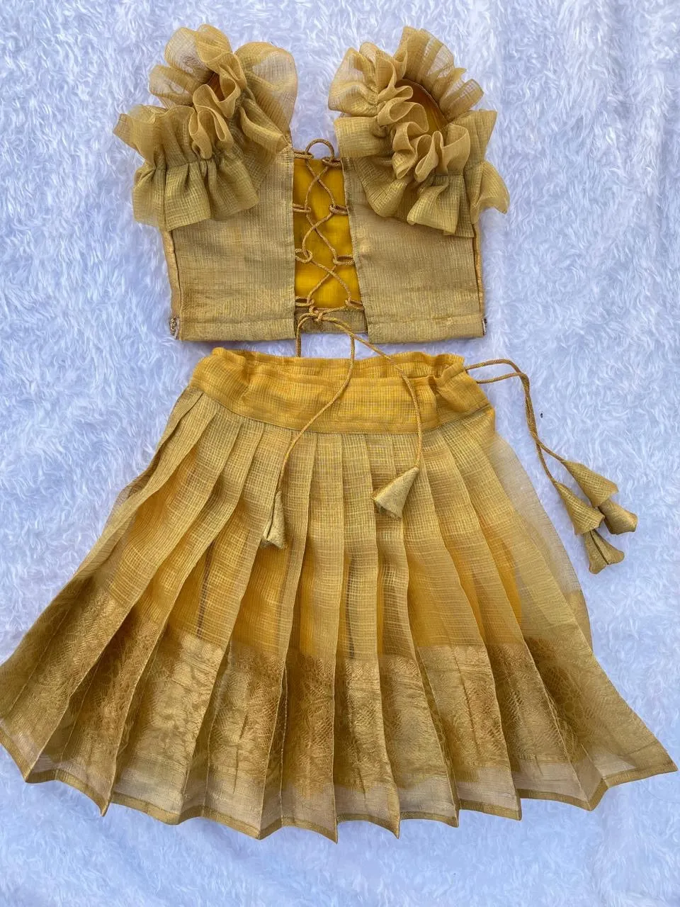PRE ORDER : Golden Elegance: A Tissue Lehenga with Crop top