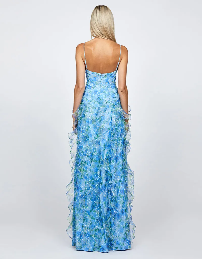 RIESA PLUNGING ORGANZA FRILL GOWN B68D05L