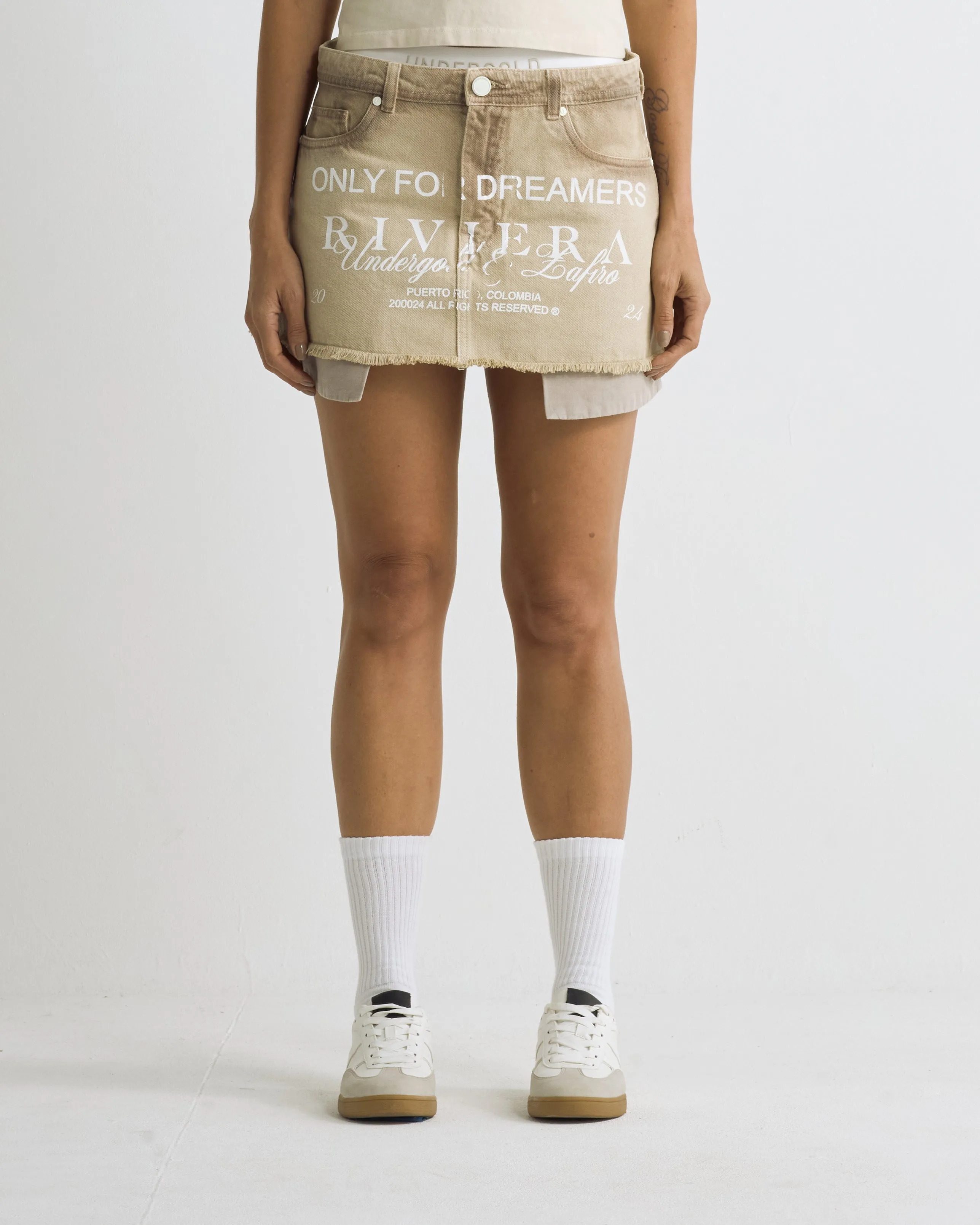 Riviera Basic Denim Skirt Washed Cream