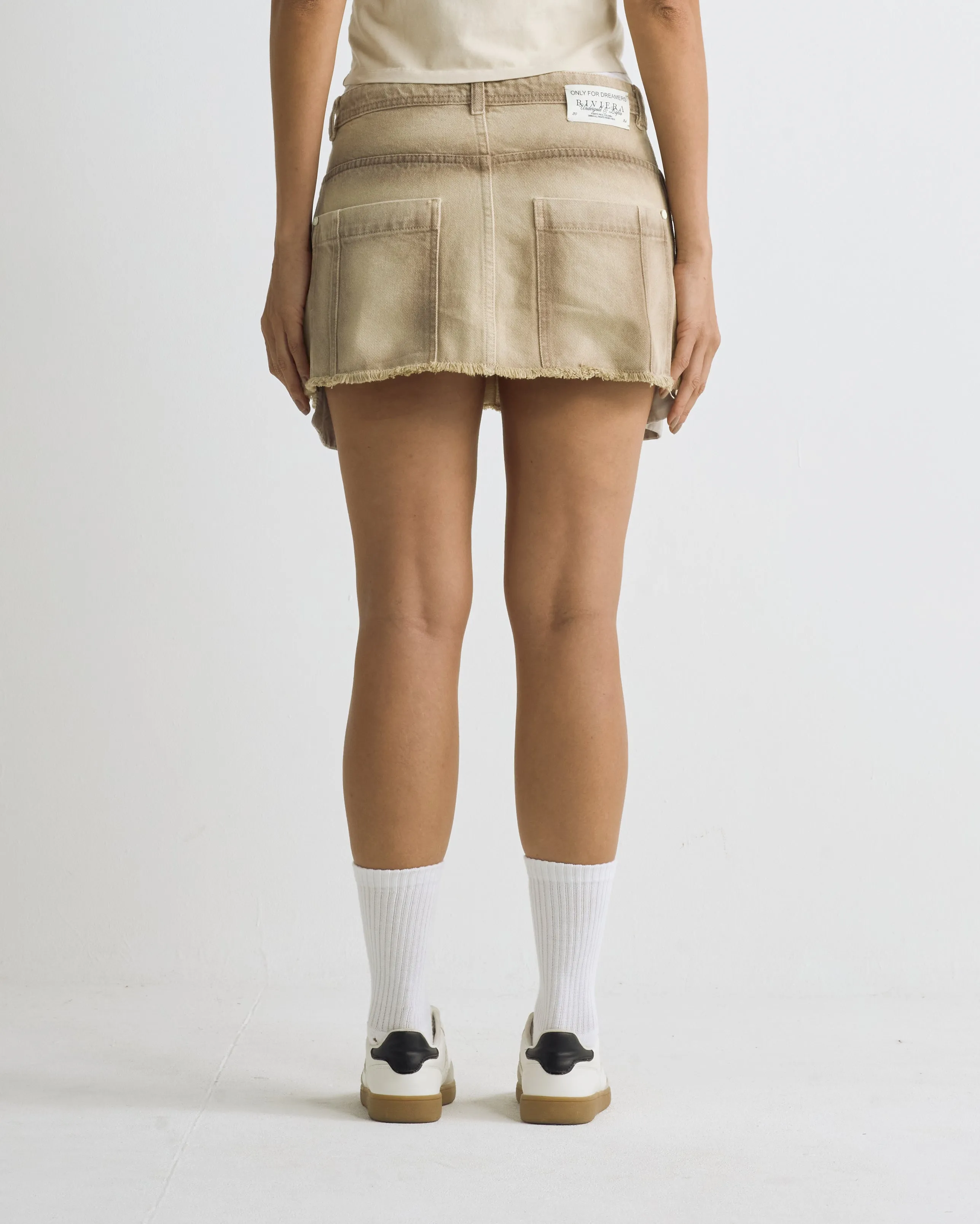 Riviera Basic Denim Skirt Washed Cream