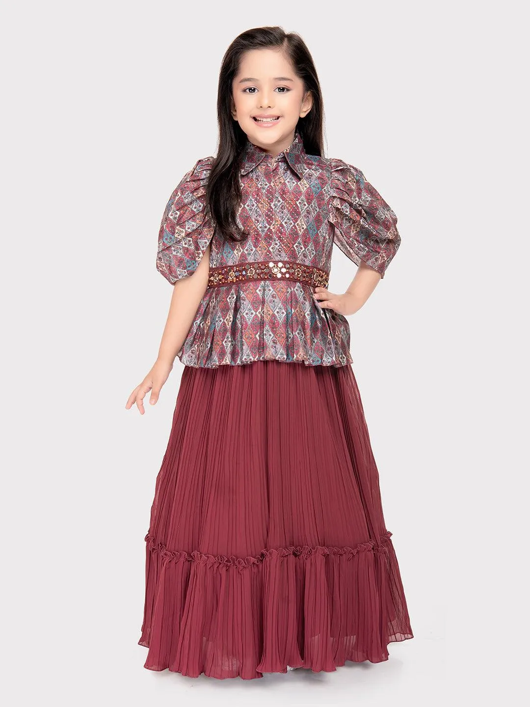 Rosewood Coloured Imported Gown For Girls\ Fancy Sleeves Concept Gown For Girls