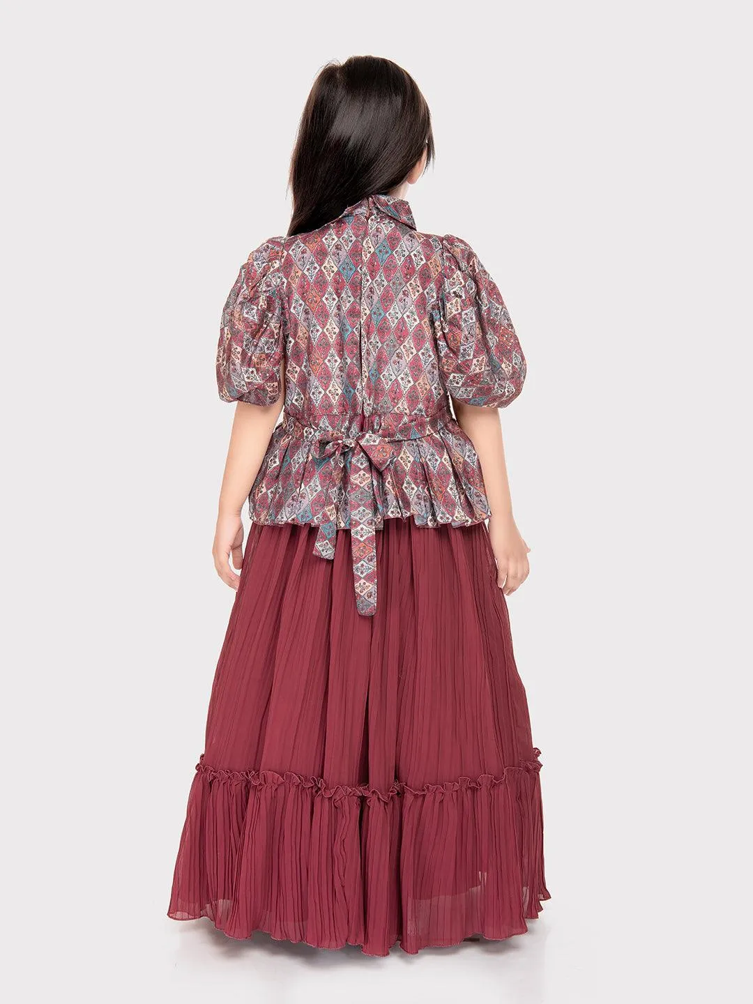 Rosewood Coloured Imported Gown For Girls\ Fancy Sleeves Concept Gown For Girls