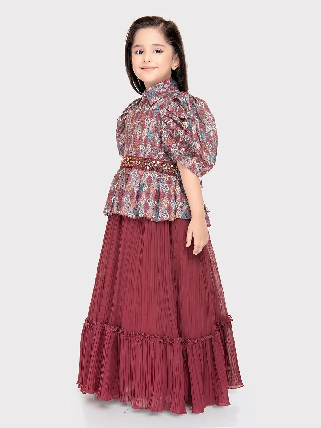 Rosewood Coloured Imported Gown For Girls\ Fancy Sleeves Concept Gown For Girls